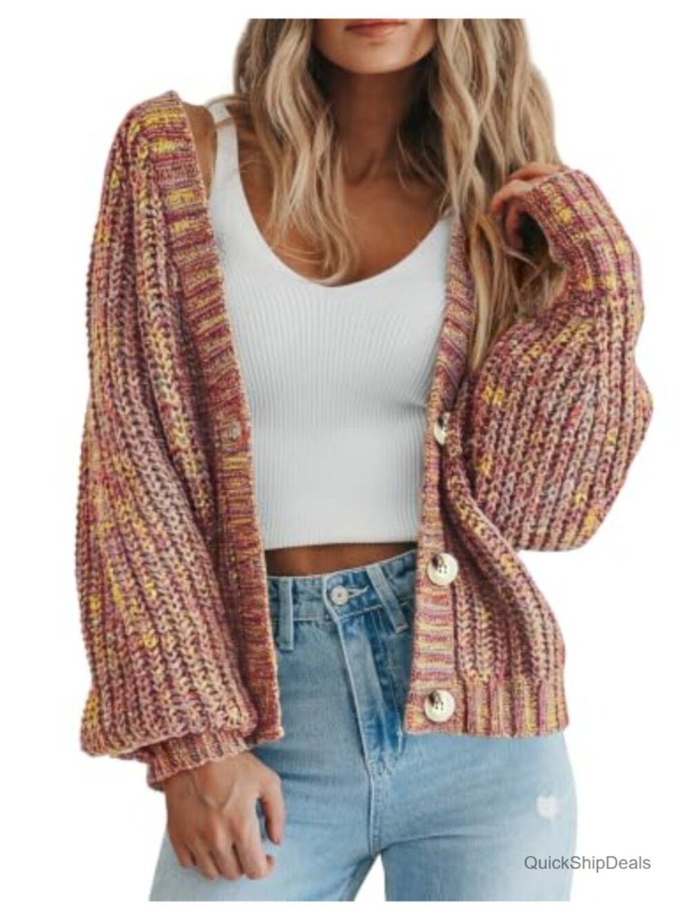 Chunky Knit Open Front Button Cardigan Sweater